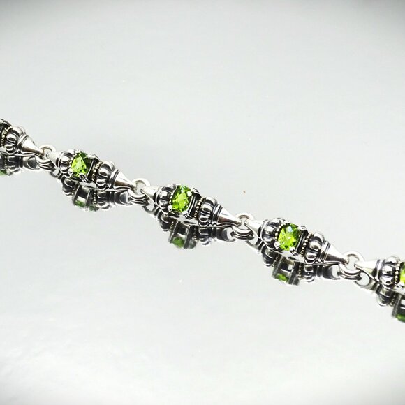LAGOS Caviar Sterling Silver 18K Yellow Gold Faceted Green Peridot Link Bracelet - Picture 6 of 13